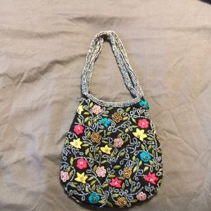 Black floral beaded evening purse